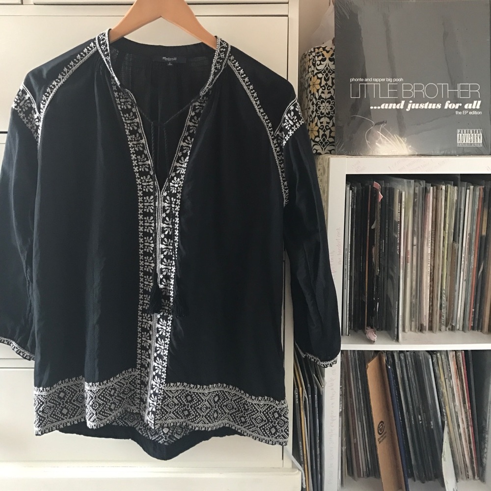 Madewell Peasant Blouse Boho Embroidered Western Top Shirt Tunic Caftan Beach S